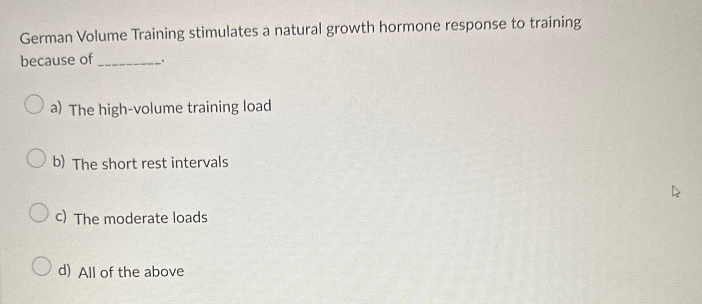 Solved German Volume Training stimulates a natural growth