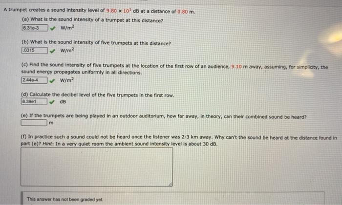 Solved A trumpet creates a sound intensity level of 9.80 x Chegg