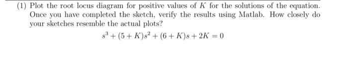 Solved (1) Plot The Root Locus Diagram For Positive Values | Chegg.com