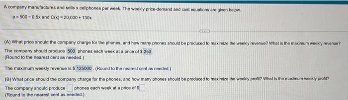 Solved A company manufactures and sells x celliphones per | Chegg.com