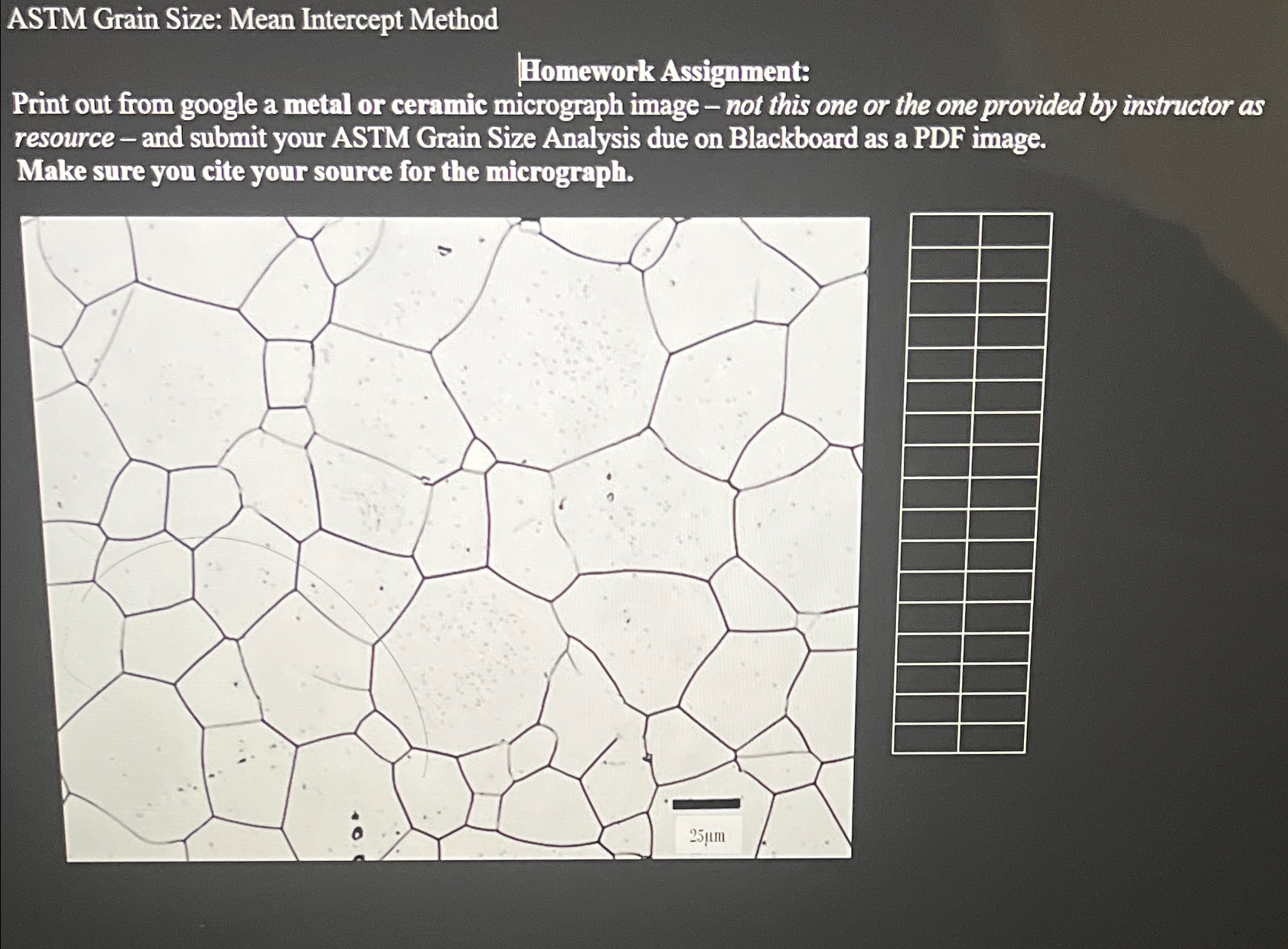 Solved ASTM Grain Size: Mean Intercept MethodHomework | Chegg.com