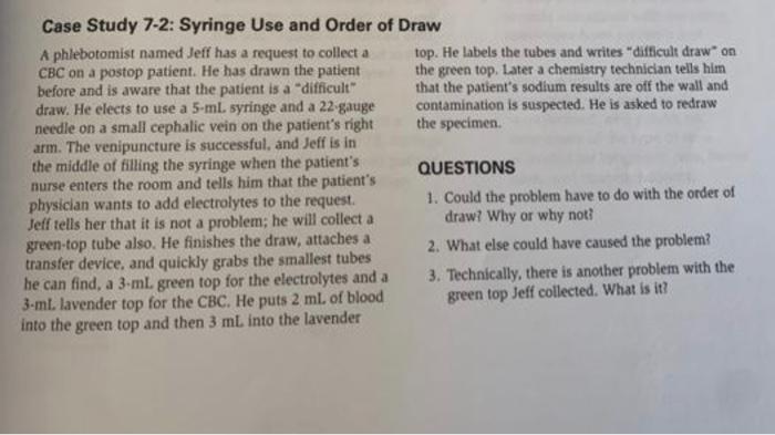 case study 7 2 syringe use and order of draw