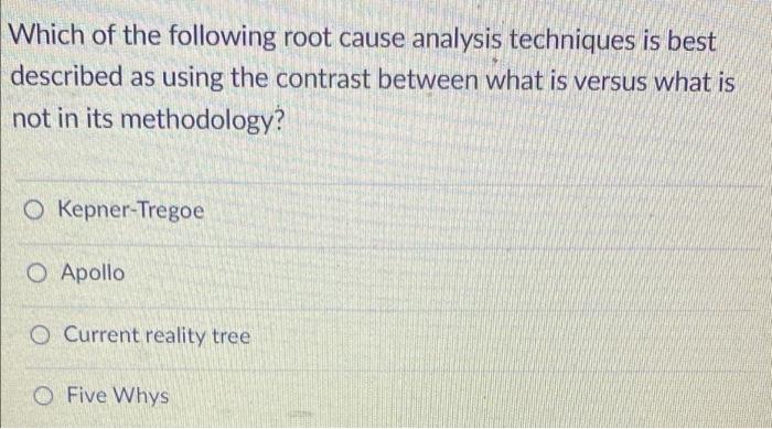 Solved Which of the following root cause analysis techniques | Chegg.com
