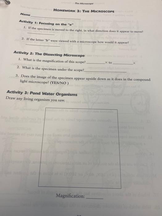 The Microscope HOMEWORK 3: THE MICROSCOPE Name | Chegg.com