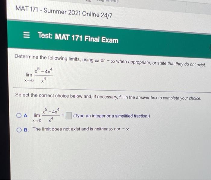 Solved MAT 171 - Summer 2021 Online 24/7 = Test: MAT 171 | Chegg.com