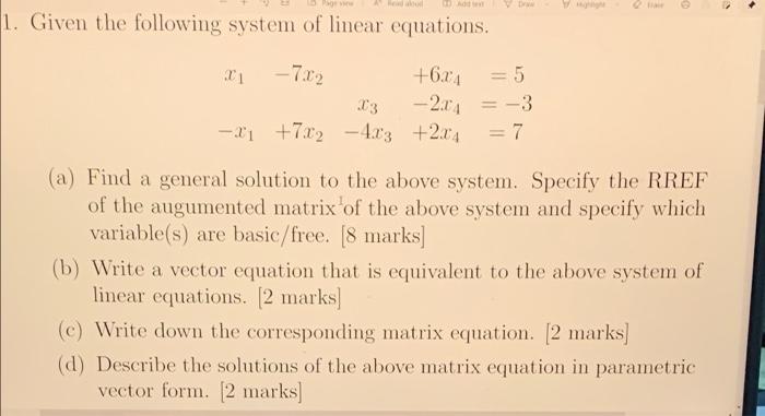 Solved 1. Given the following system of linear equations. | Chegg.com