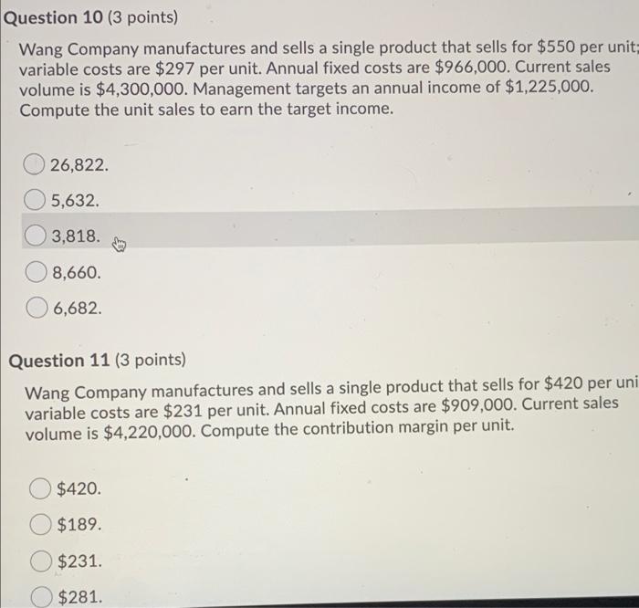 Solved Question 10 (3 points) Wang Company manufactures and | Chegg.com