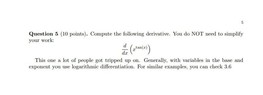 Solved 5 Question 5 (10 points). Compute the following | Chegg.com