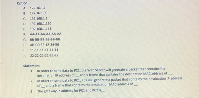Solved In order to send data to PC1, the Web Server will | Chegg.com