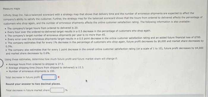 Solved Infinity Snap inc, has a baianced scorecard with a | Chegg.com