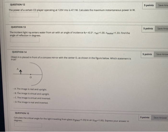 Solved QUESTION 12 5 points Save Ans The power of a certain | Chegg.com