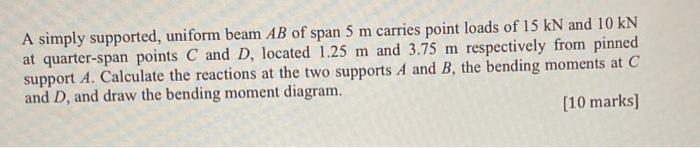 Solved A simply supported, uniform beam AB of span 5 m | Chegg.com