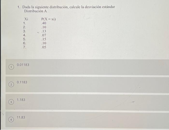 Solved 1. Dada la siguiente distribución, calcule el valor | Chegg.com