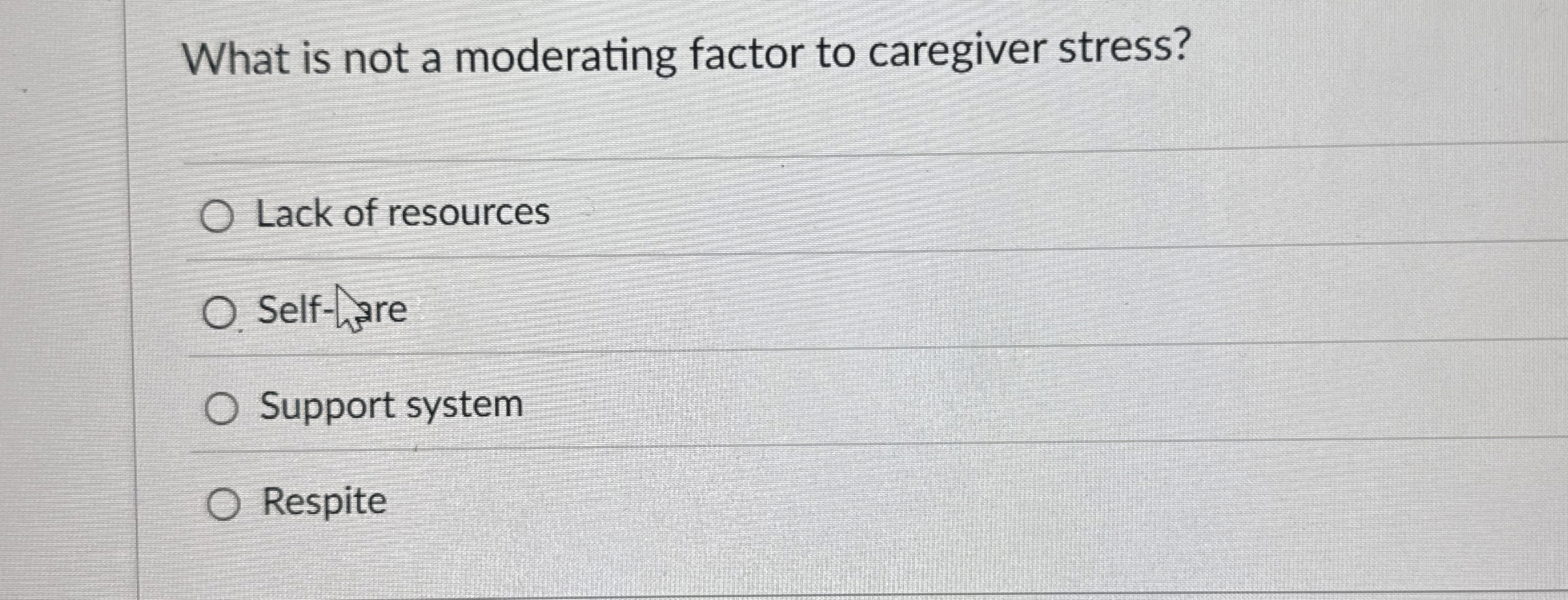 Solved What is not a moderating factor to caregiver