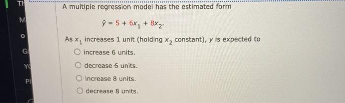Solved TH A multiple regression model has the estimated form | Chegg.com