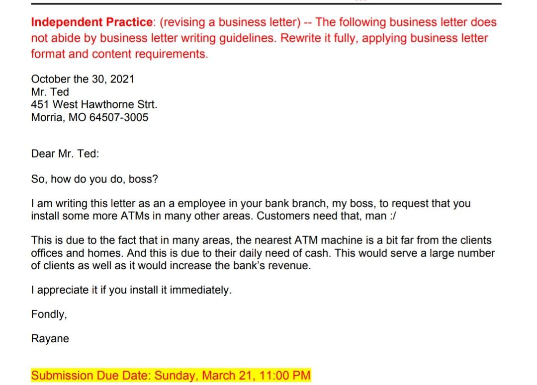 Solved Independent Practice: (revising a business letter) -- | Chegg.com