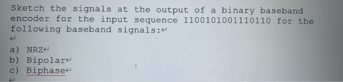 Solved Sketch The Signals At The Output Of A Binary Baseband | Chegg.com