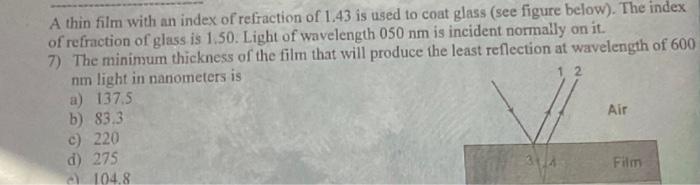 Solved A thin film with an index of refraction of 1.43 is | Chegg.com