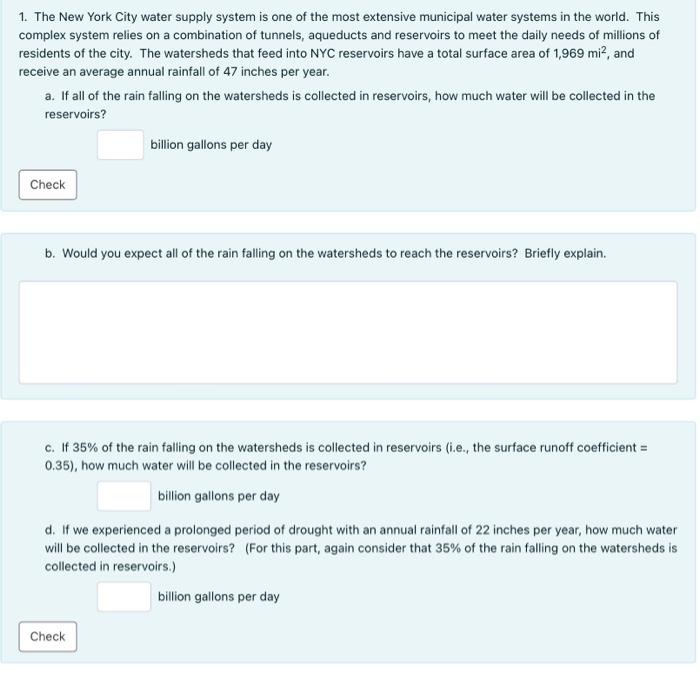 Solved 1. The New York City water supply system is one of