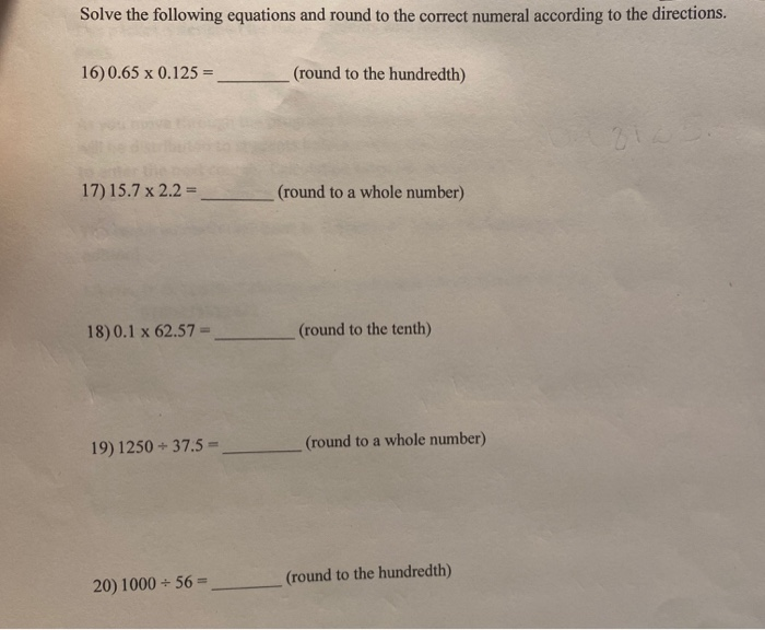 Solved Solve the following equations and round to the | Chegg.com