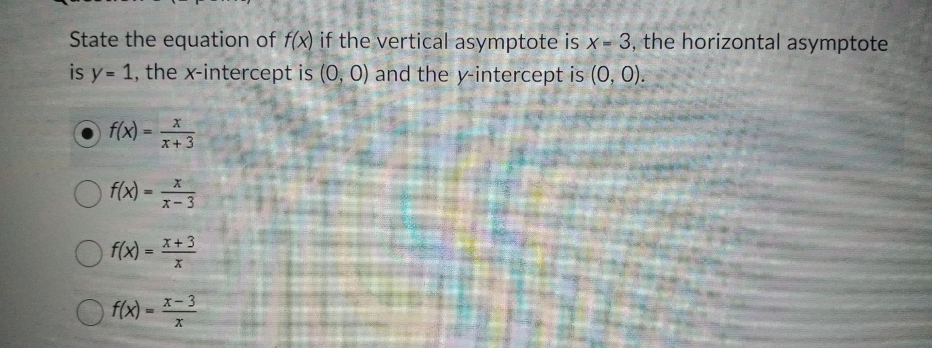 write down the equation of the vertical asymptote of f x