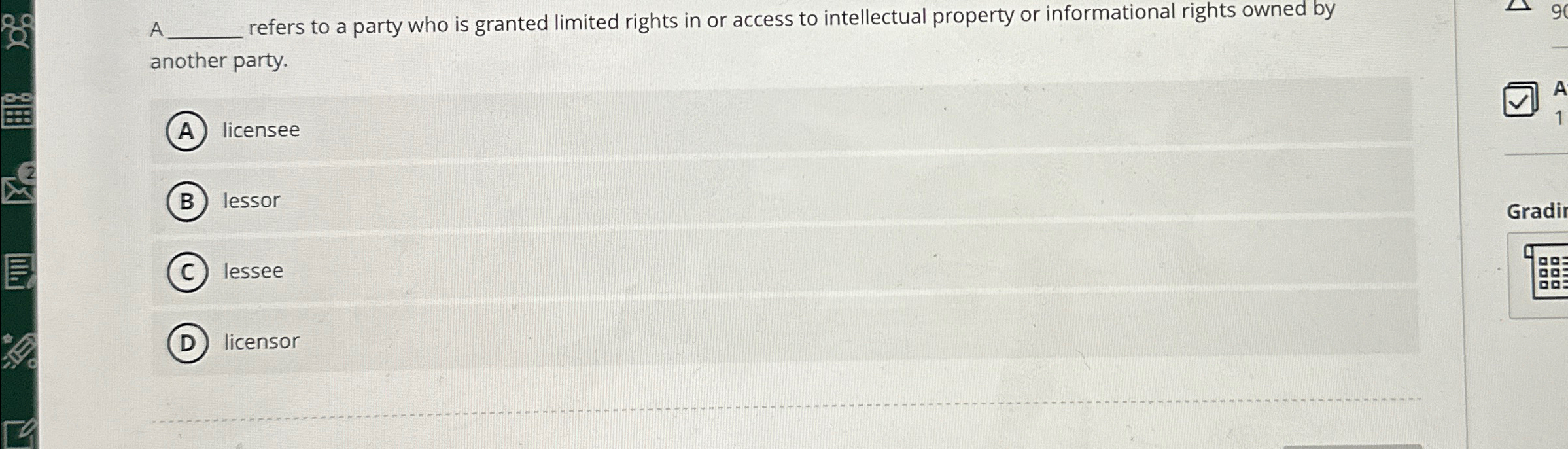 Solved A ﻿refers to a party who is granted limited rights | Chegg.com