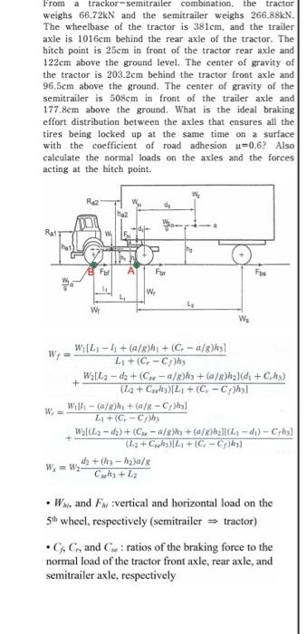 Solved From a tractor-semitrailer combination, the tractor | Chegg.com