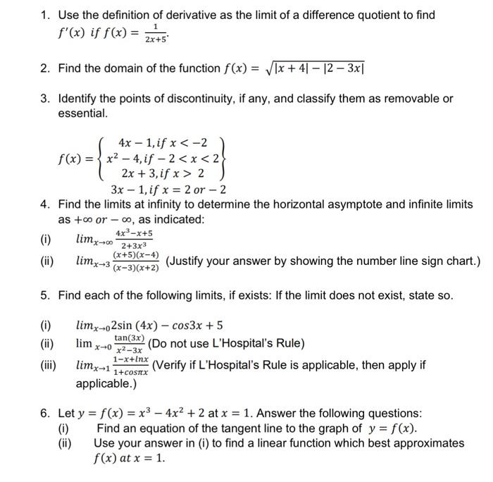 Solved 1. Use the definition of derivative as the limit of a | Chegg.com