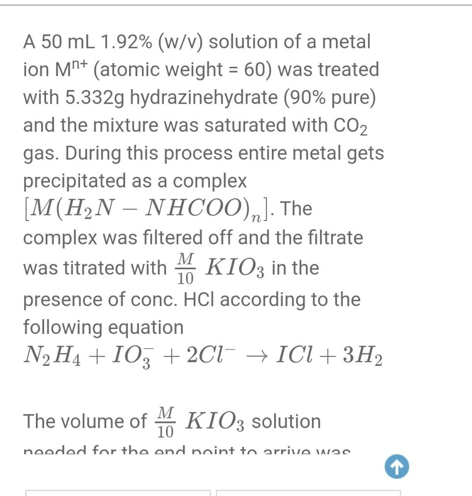 A 50 Ml 1 92 W V Solution Of A Metal Ion Mn Chegg Com
