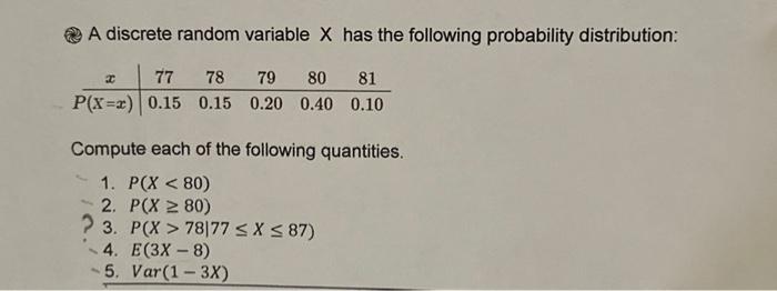 Solved A discrete random variable X has the following | Chegg.com