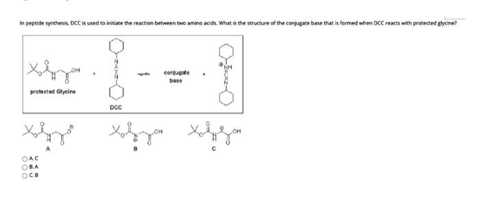 Solved In peptide synthesis, DCC is used to initiate the | Chegg.com
