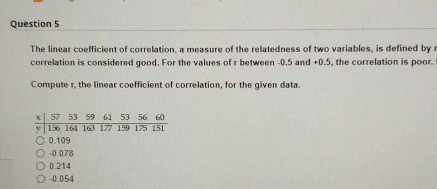 Solved The linear coefficient of correlation, a measure of | Chegg.com