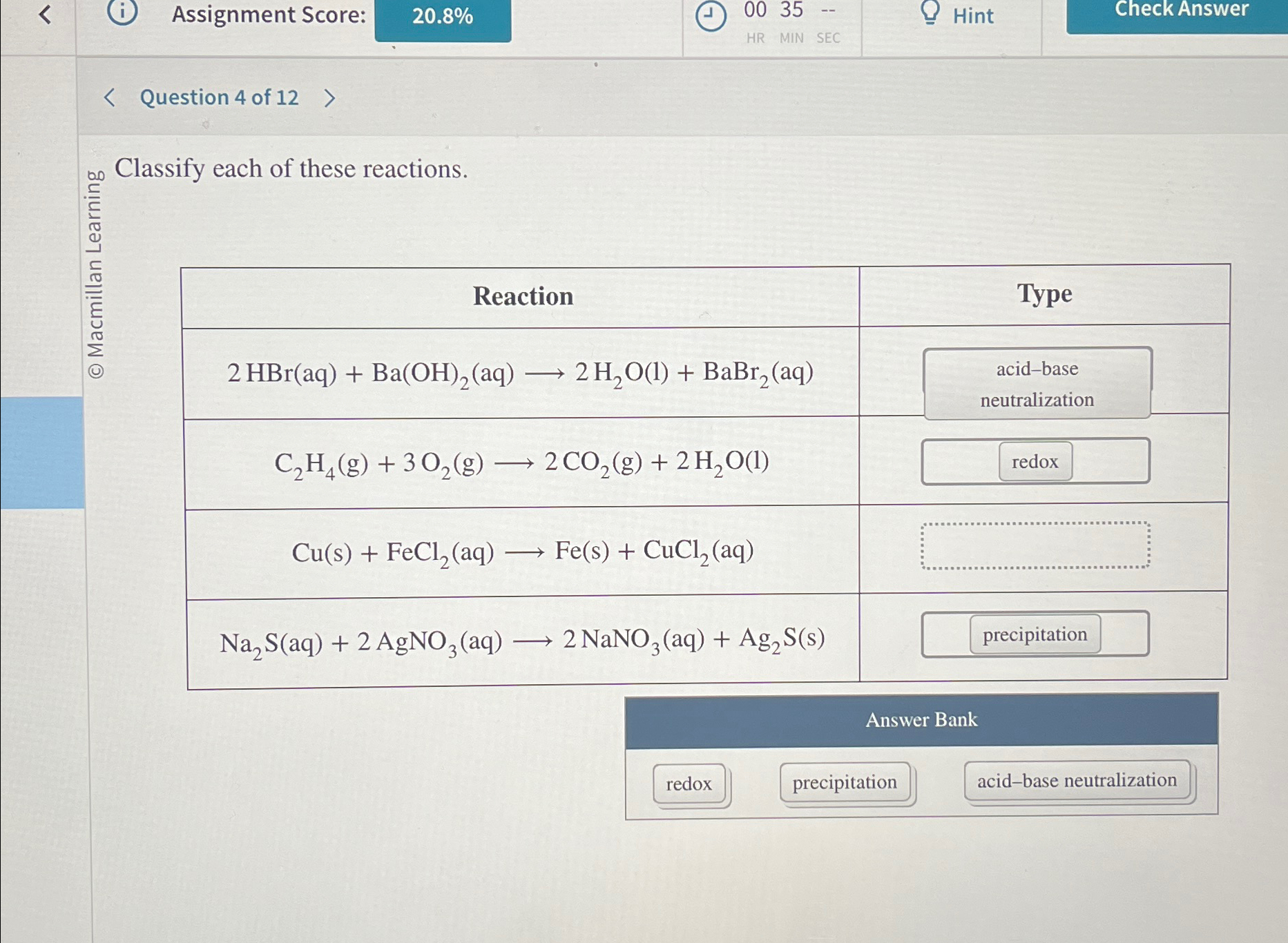 Solved Assignment Score 20.8 HintCheck AnswerQuestion 4 of