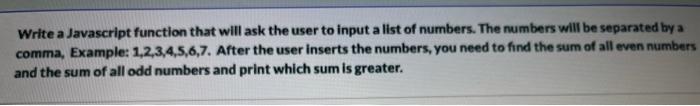 Solved Write a Javascript function that will ask the user to | Chegg.com