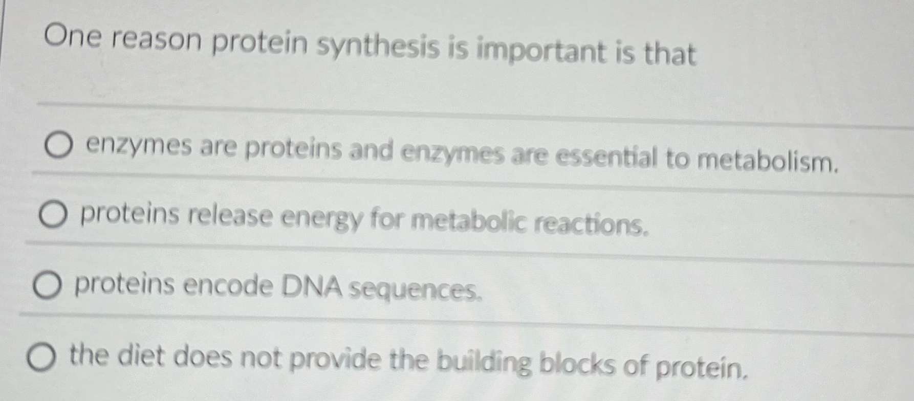 Solved One reason protein synthesis is important is