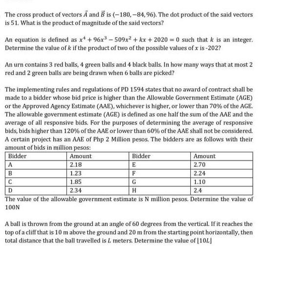 Solved The cross product of vectors A and B is (-180, | Chegg.com