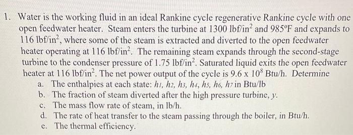 Solved 1. Water is the working fluid in an ideal Rankine | Chegg.com