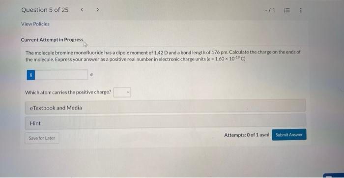 Solved The molecule bromine monofluoride has a dipole moment | Chegg.com