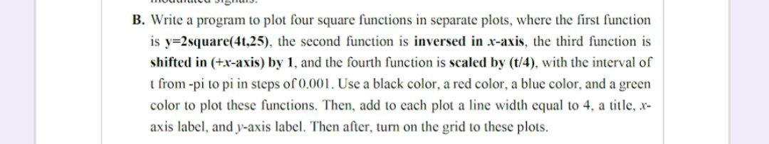 Solved B. Write a program to plot four square functions in | Chegg.com