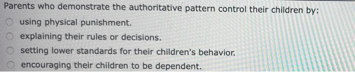 Solved Parents who demonstrate the authoritative pattern | Chegg.com