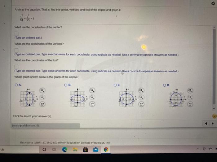 Solved The graph of an ellipse is givenMatch each graph to | Chegg.com