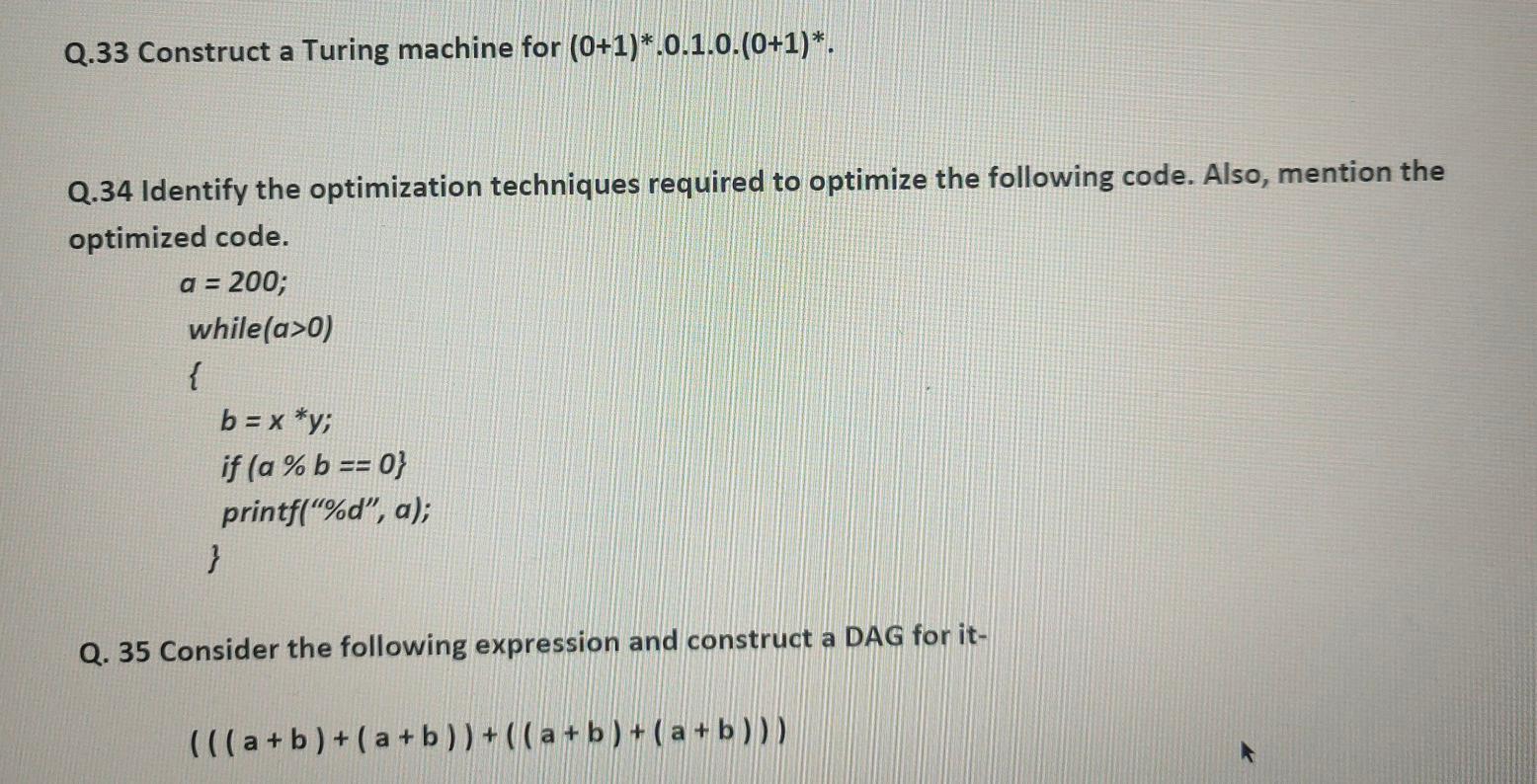 Solved Q.33 Construct a Turing machine for | Chegg.com