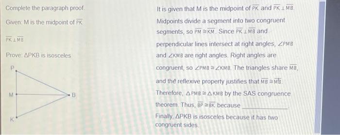 Solved Complete the paragraph proof Given Mis the midpoint | Chegg.com