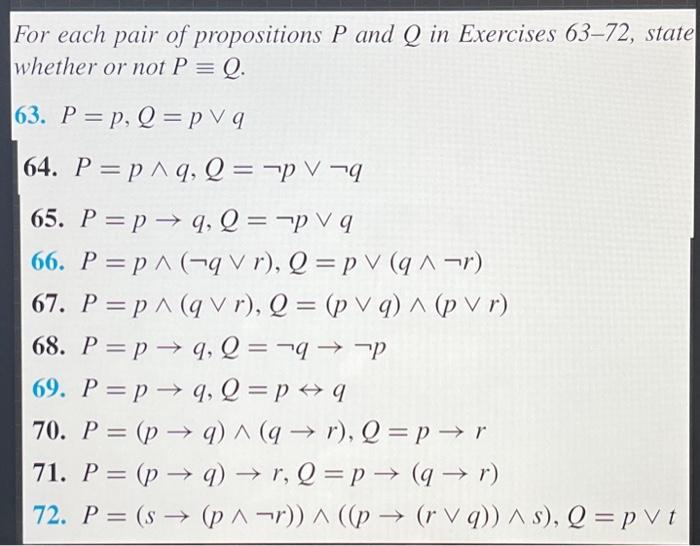 Solved For each pair of propositions P and Q in Exercises | Chegg.com