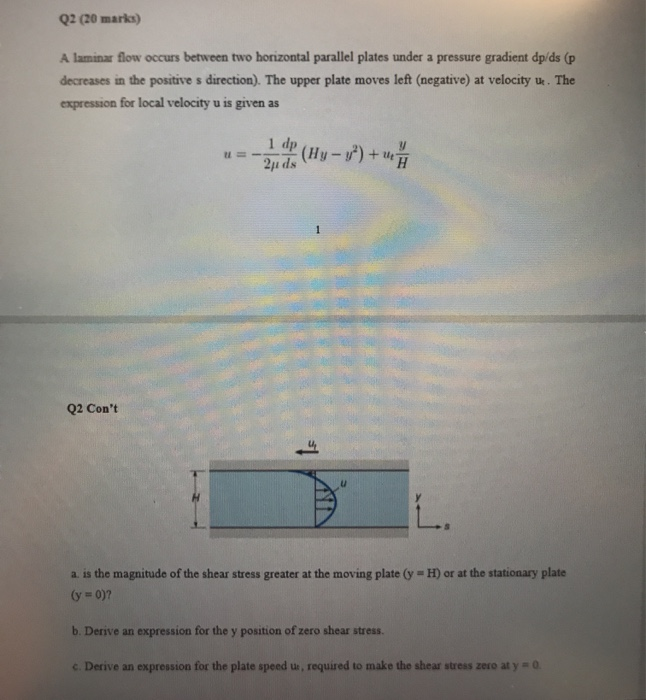 Solved Q2 (20 marks) A laminar flow occurs between two | Chegg.com