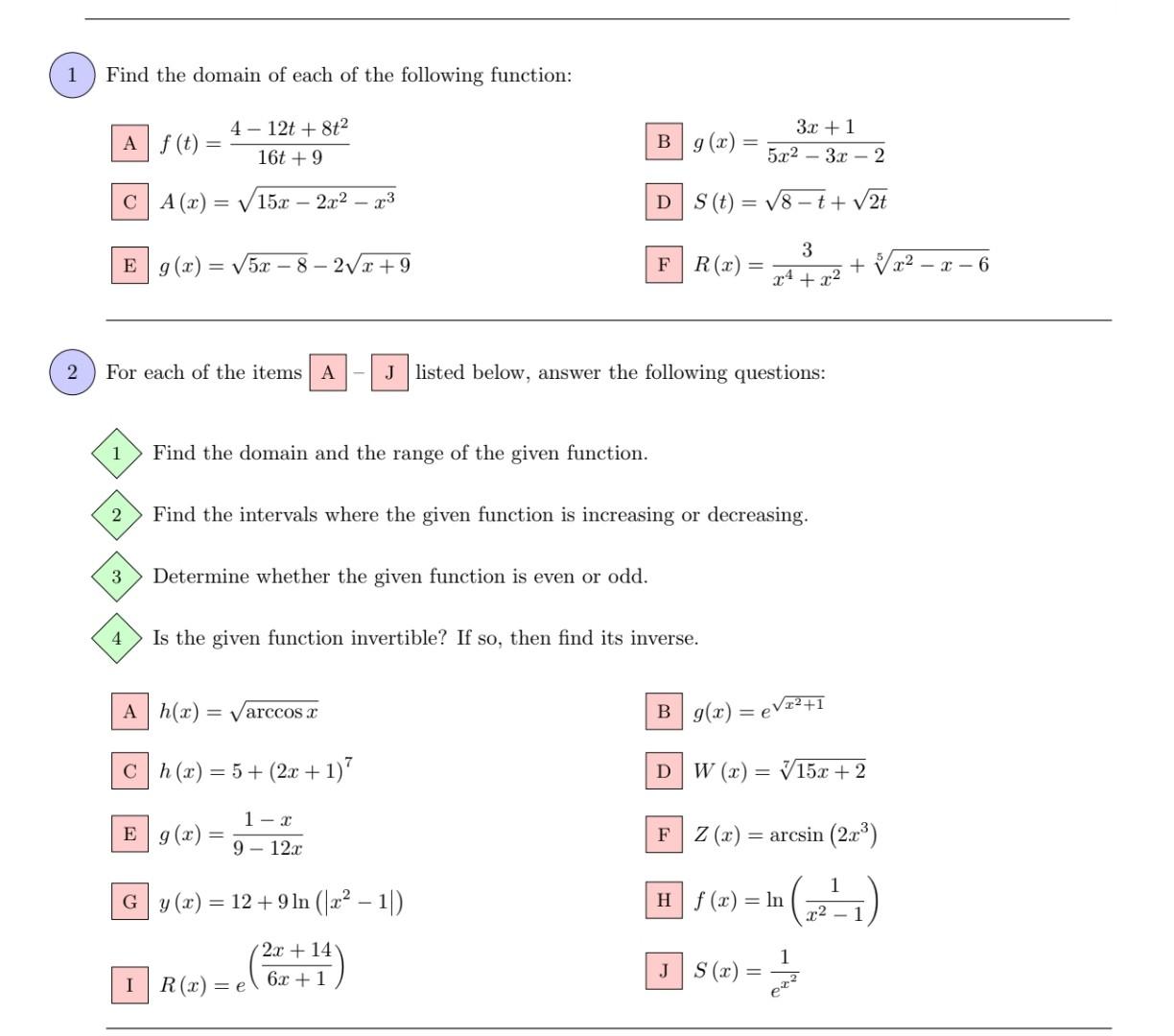 Solved 1 Find the domain of each of the following function: | Chegg.com