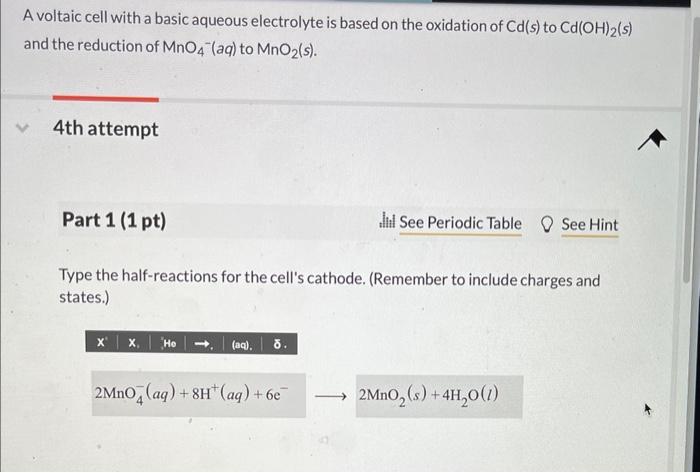 Solved A voltaic cell with a basic aqueous electrolyte is | Chegg.com