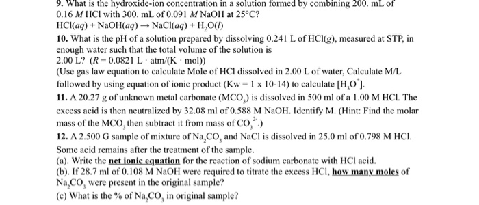Solved 9. What is the hydroxide-ion concentration in a | Chegg.com
