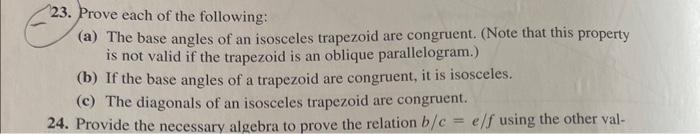 b the base angles of an isosceles trapezoid are congruent