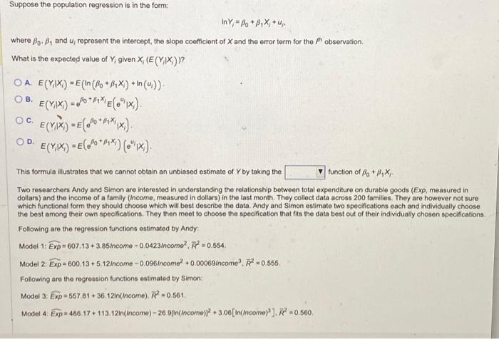 Solved Suppose The Population Regression Is In The Form: 